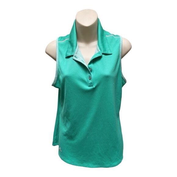 ADIDAS Golf Polo Shirt Size M Sleevesless Stretch Green Tank Top - Picture 1 of 8